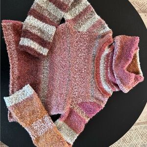 Free People Cozy Pink and Cream Turtleneck Sweater
